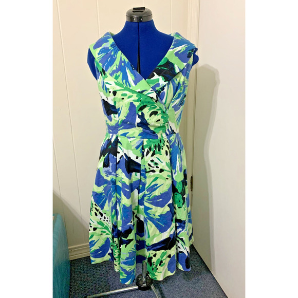 Calvin Klein Sz 12 Fluorescent Floral Dress Tailored Colorful Retro Pinup - Picture 1 of 7